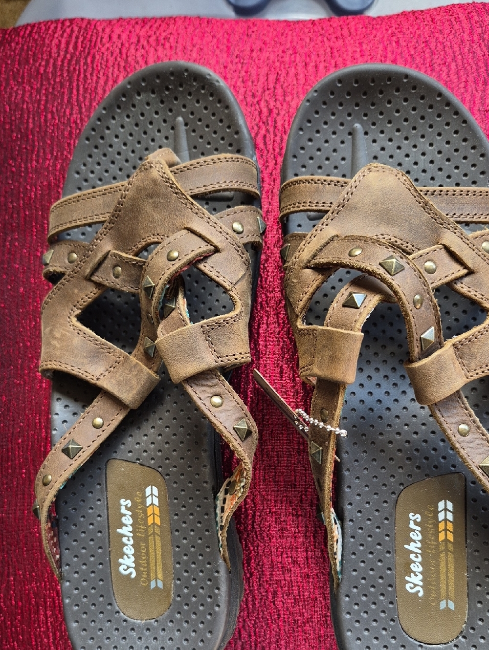 Skechers Brown Studded Crossover Strap Sandals